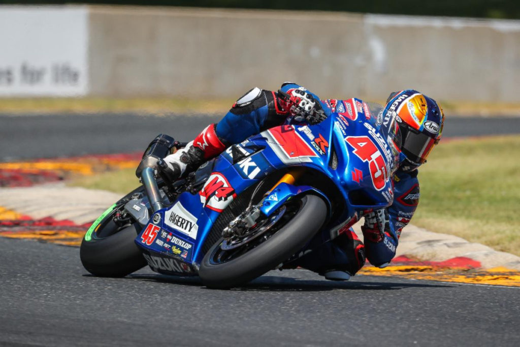 Cameron Petersen (45) earned his first MotoAmerica Superbike podium in Race One at Road America. It was also Team Hammer's 300th podium in an AMA Pro/MotoAmerica sanctioned competition. Photo by Brian J. Nelson, courtesy Team Hammer.