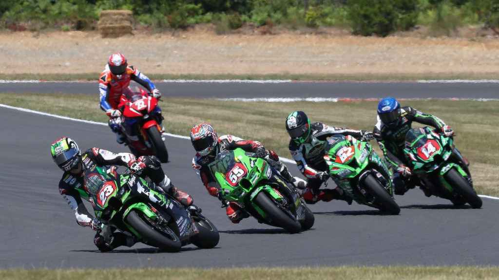 Corey Alexander (23) came from behind to win in Stock 1000 Race One. Photo by Brian J. Nelson, courtesy MotoAmerica.