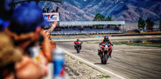 Michael Barnes (34) set the pole position, led every lap, and beat Tyler O’Hara (29) to the finish line by 0.356 seconds in the Bagger Racing League Premier Bagger GP race. Photo by Derek Cloutier/Wicked Windage Photography, courtesy Harley-Davidson.