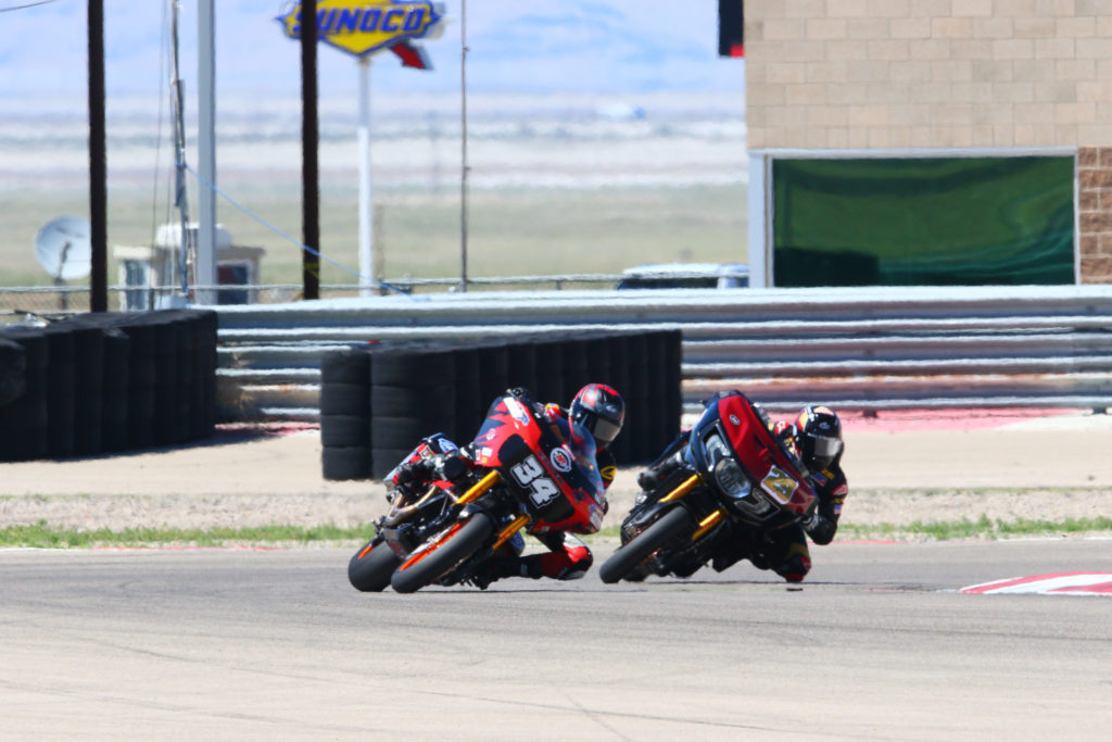 Michael Barnes (34) and Tyler O'Hara (29) gave Pirelli a 1-2 finish in the Bagger Racing League Bagger GP race at Utah Motorsports Campus. Photo by CaliPhotography.com, courtesy Pirelli.