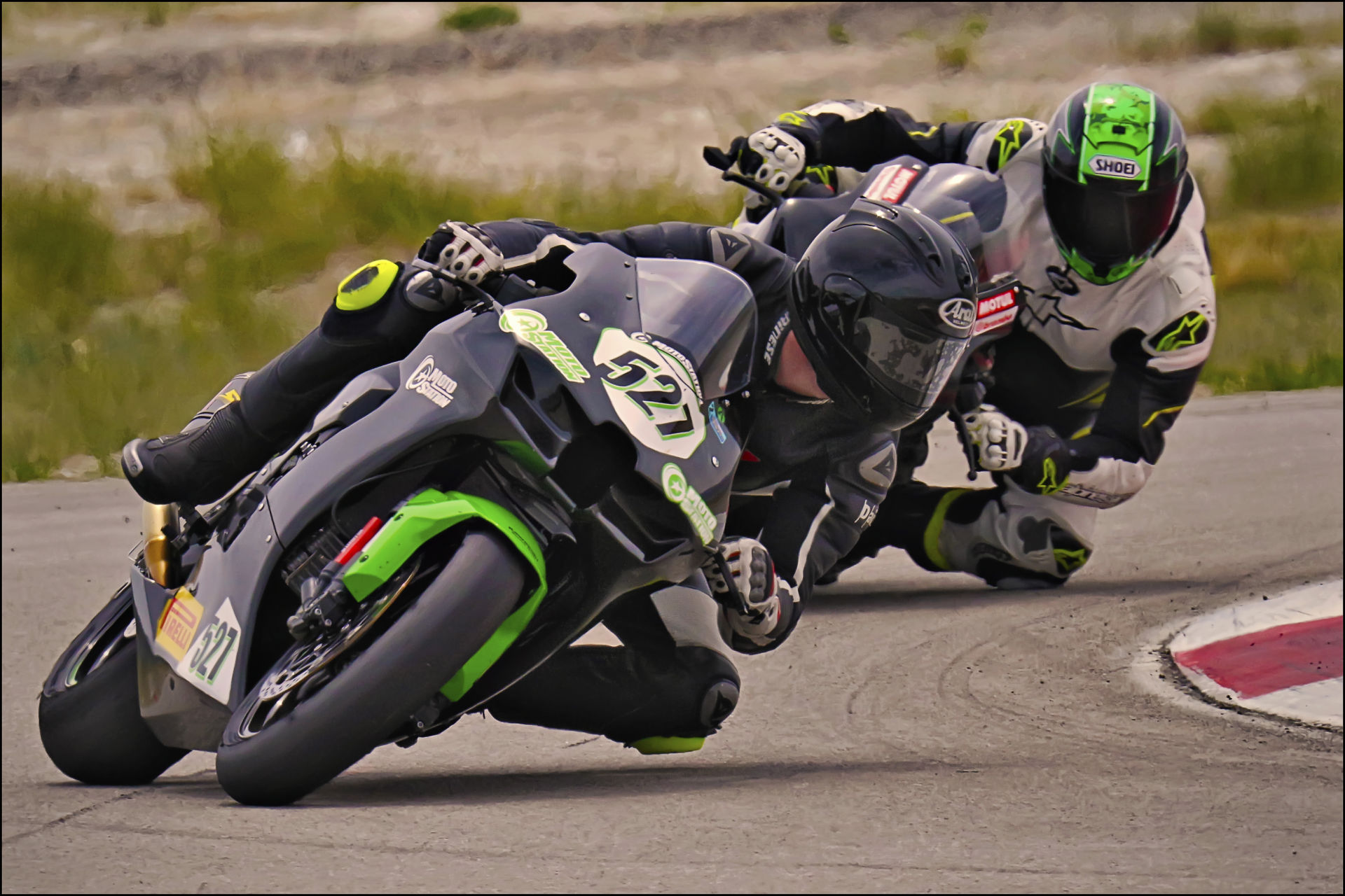 Jerry Hicks (527) holds off Michael Bradshaw in Round 2 of the UtahSBA King of the Mountain race at the Utah Motorsports Campus' West Track. Photo by Steve Midgley, Courtesy UtahSBA.