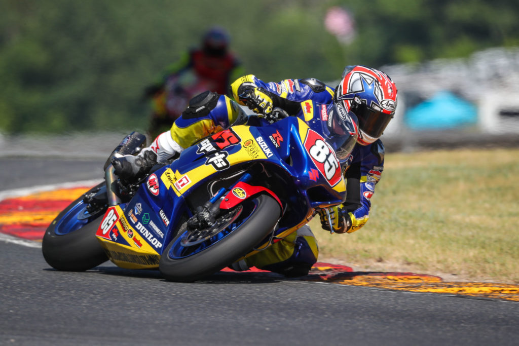 Jake Lewis (85) earned a hard-fought Stock 1000 victory on his race-winning Suzuki GSX-R1000. Photo by Brian J. Nelson, courtesy Suzuki Motor USA.