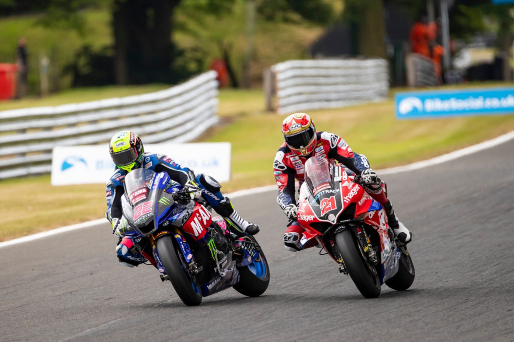 Jason O'Halloran (22) and Christian Iddon (21) fight for position Sunday at Oulton Park. Photo courtesy MSVR.