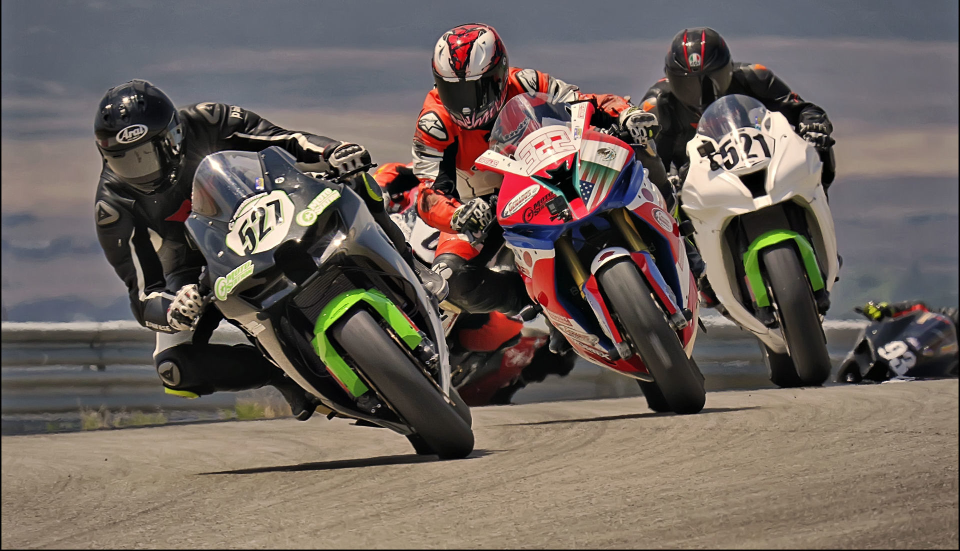 Jerry Hicks (527) leads Genaro Lopez (322) and Anthony Norton (521) through the Attitudes at Utah Motorsports Campus. Photo by Steve Midgley, courtesy UtahSBA.