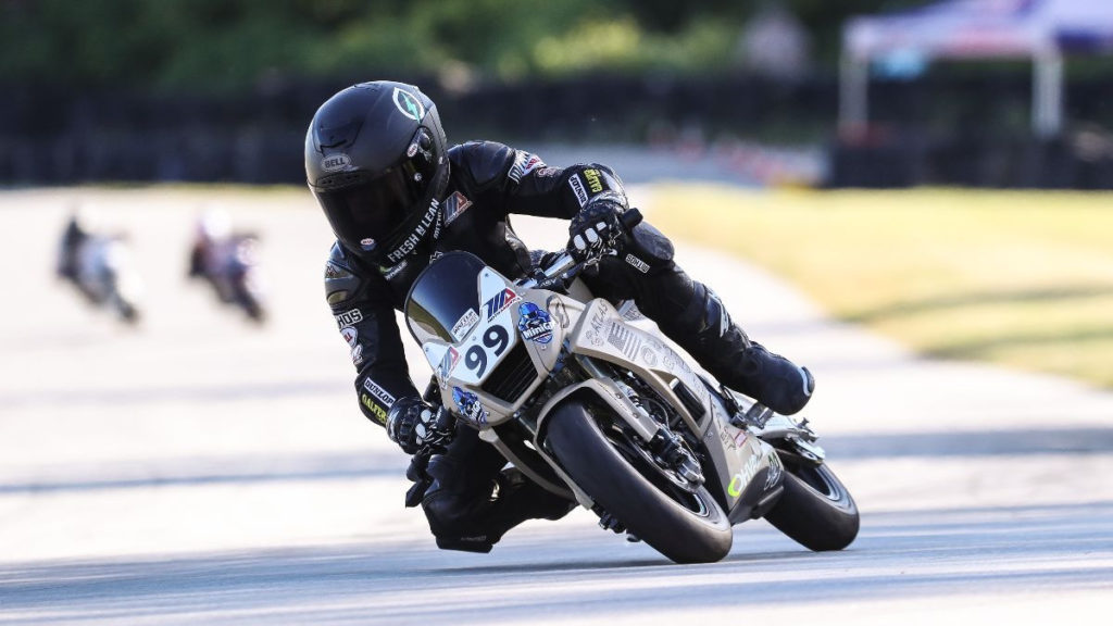 Jessie James Shedden (99) won the Mini Cup 190 race. Photo by Brian J. Nelson, courtesy MotoAmerica.