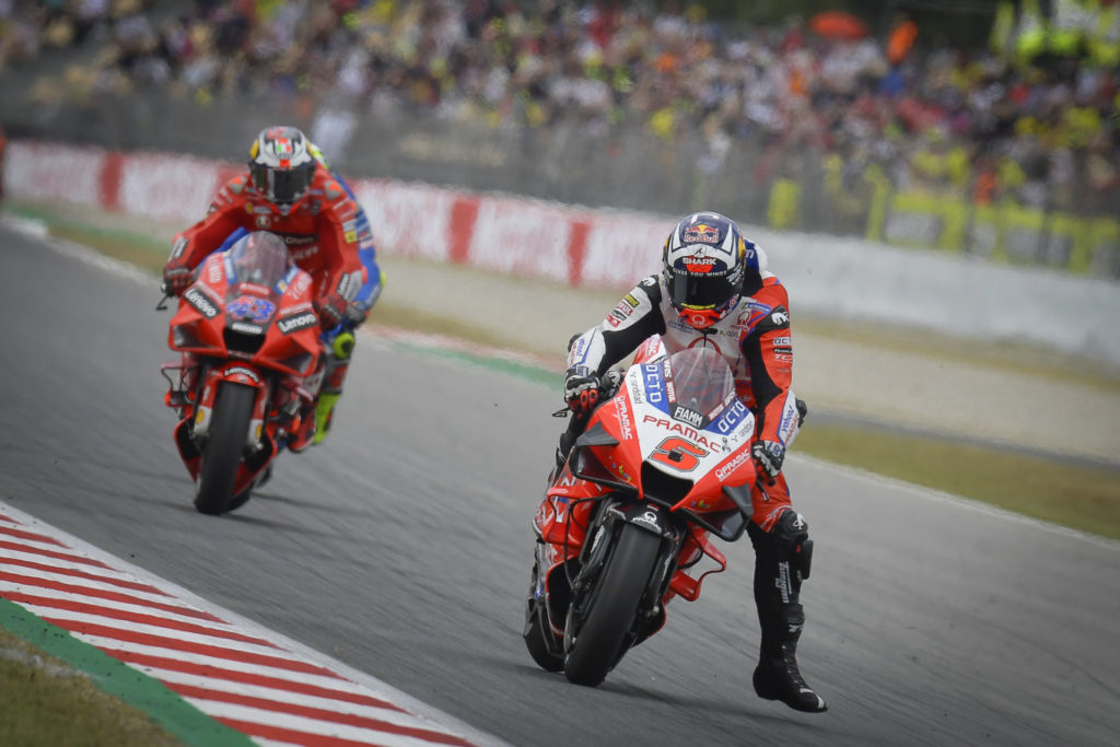 Johann Zarco (5) leads Jack Miller (43) and Joan Mir (behind Miller) at Catalunya. Photo courtesy Dorna.