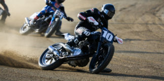Johnny Lewis (10) in action on his Royal Enfield at the Lima Half-Mile. Photo by Scott Hunter, courtesy AFT.