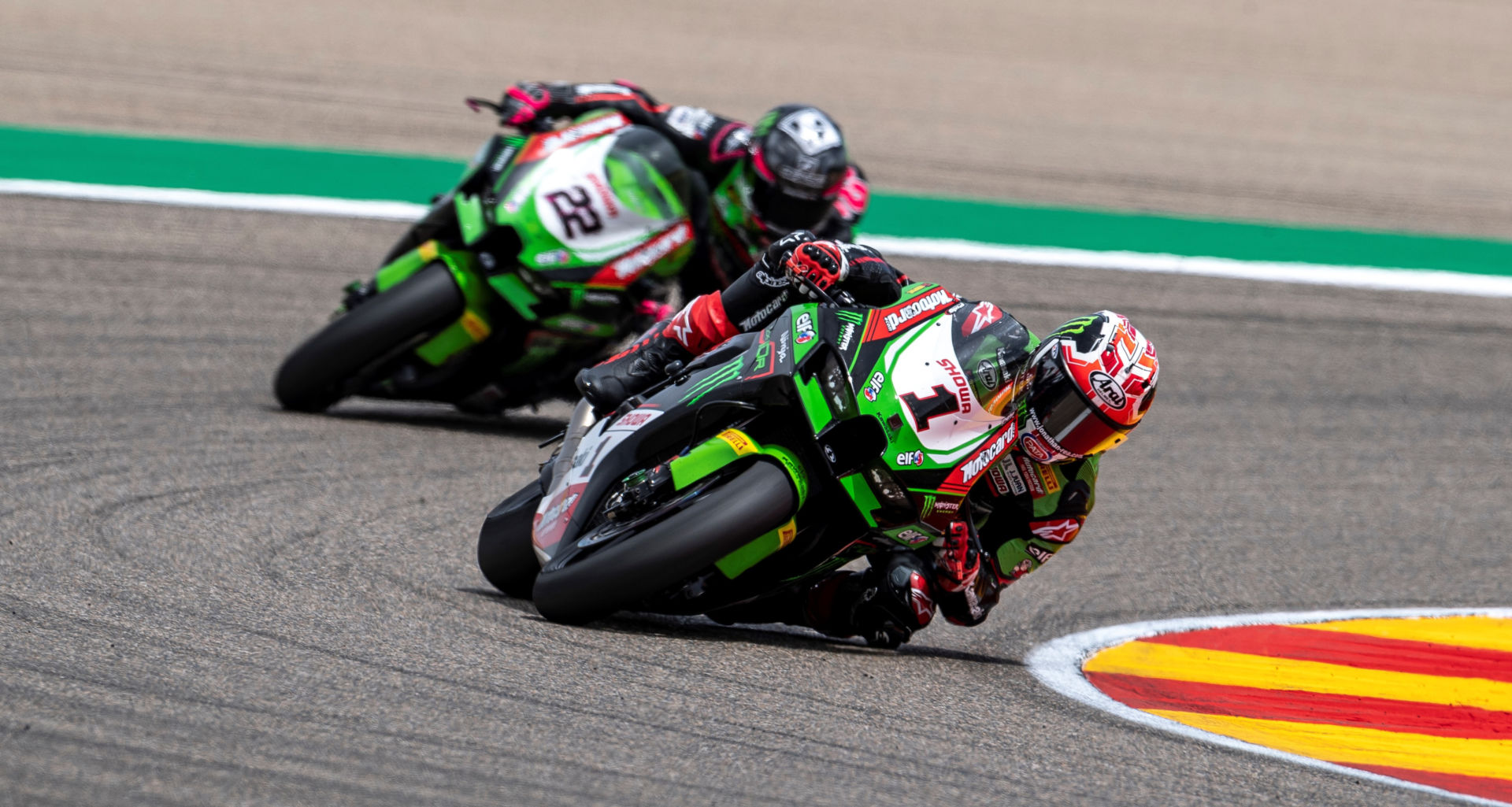 Kawasaki factory riders Jonathan Rea (1) and Alex Lowes (22). Photo courtesy Kawasaki.