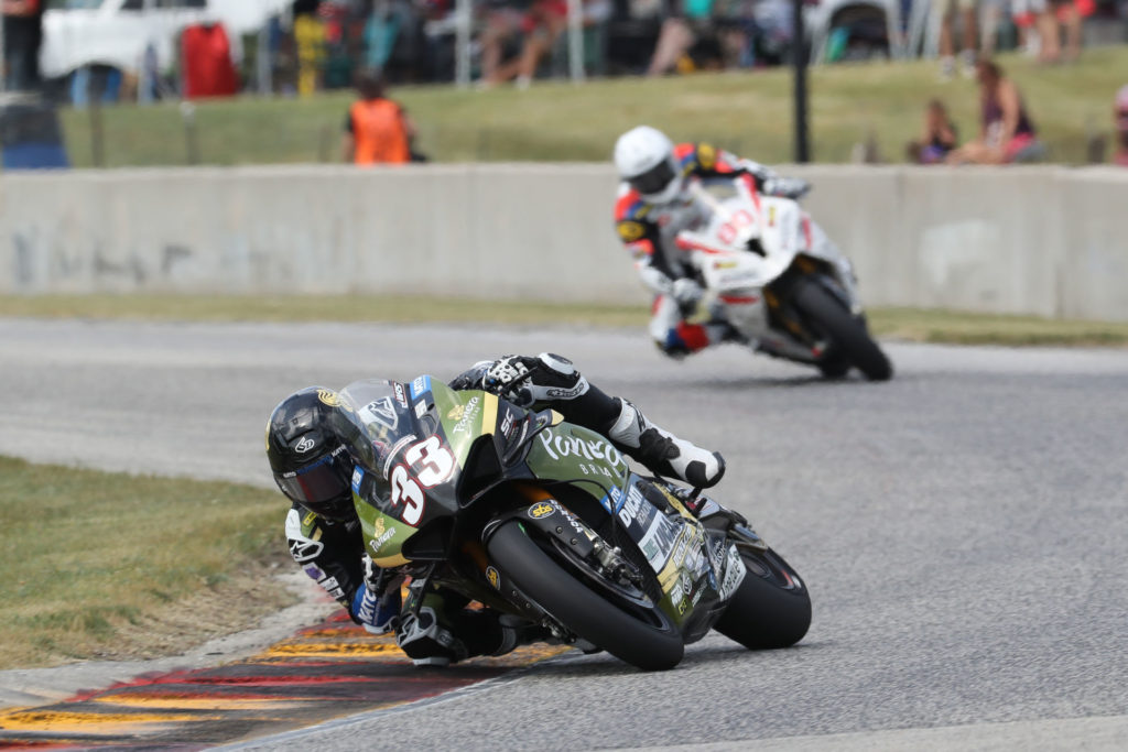 Kyle Wyman (33) leading Hector Barbera (80) at Road America. Photo courtesy Ducati North America.