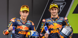 Remy Gardner (right) and Raul Fernandez (left) qualified 1-2 at Catalunya. Photo by Polarity Photo, courtesy KTM Factory Racing.