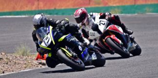 David Price (13) leads Chris Duran (27) through the Omega at Willow Springs International Raceway on Saturday in the Lucas Oil Products WERA West Formula One race. Duran won, with Price a close second. Photo by Michael Gougis.