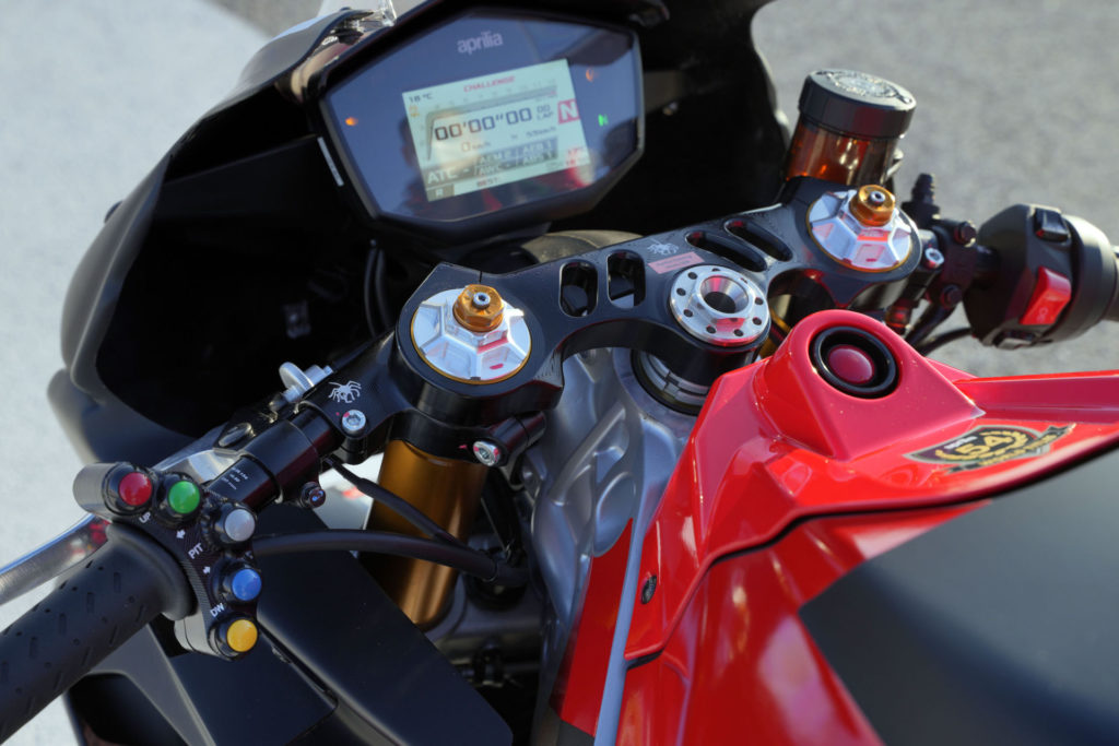 The cockpit of an Aprilia RS 660 Trofeo racebike. Photo courtesy Aprilia.