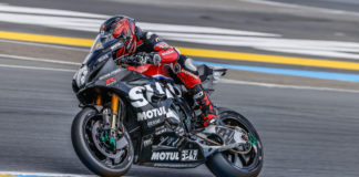 Sylvain Guintoli (1) testing on the Yoshimura SERT Motul Suzuki GSX-R1000. Photo by David Reygondeau, courtesy Team Suzuki Press Office.