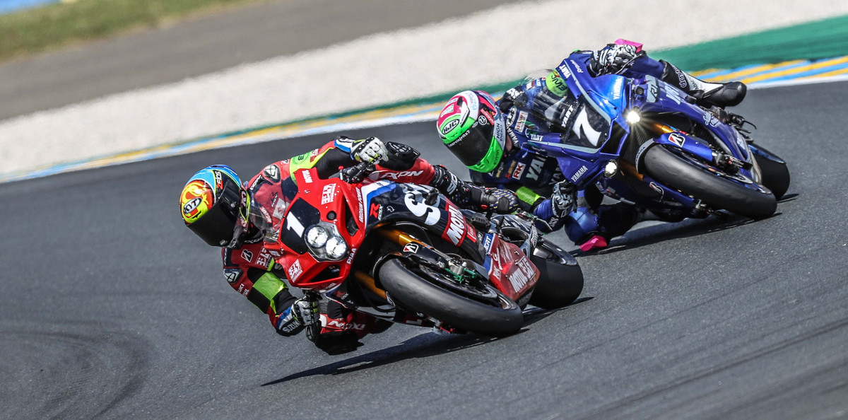 Yoshimura SERT Motul (1) leading YART Yamaha (7) at the 24 Hours of Le Mans. Photo courtesy Eurosport Events.