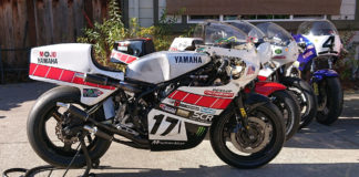 Some of Mojo Yamaha's TZ750 racebikes. Photo by Dave Crussell, courtesy AHRMA.