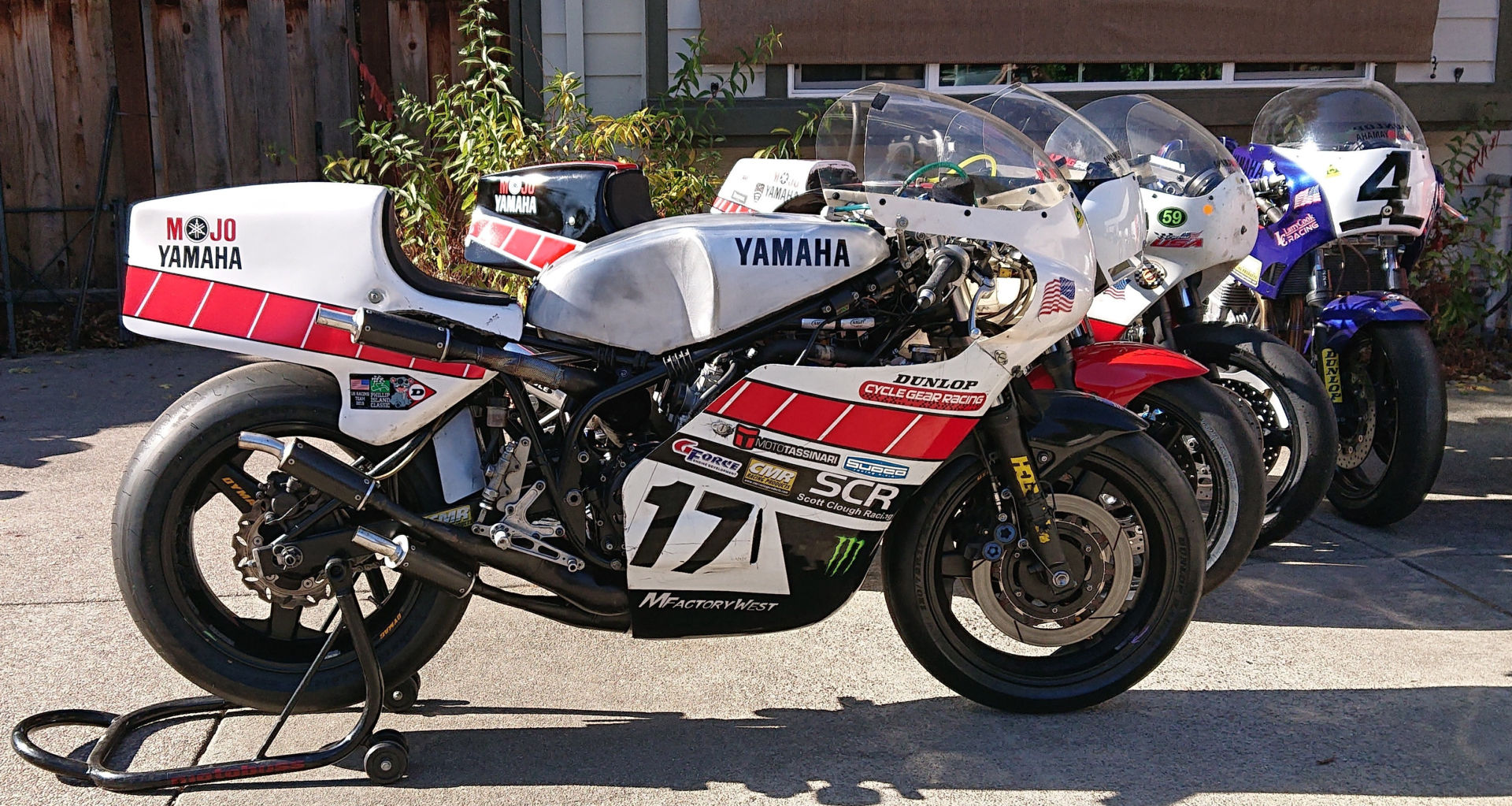 Some of Mojo Yamaha's TZ750 racebikes. Photo by Dave Crussell, courtesy AHRMA.