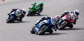 Among the expected front runners in all three Pro Superbike Feature races at Canadian Tire Motorsport Park August 13-15 are Yamaha’s Tomas Casas (18), reigning CSBK Champ Jordan Szoke (1) with Kawasaki, double race winner Alex Dumas (23) competing for Suzuki and 2019 Champ BMW’s Ben Young (86). Photo by Christine Couture, courtesy CSBK.