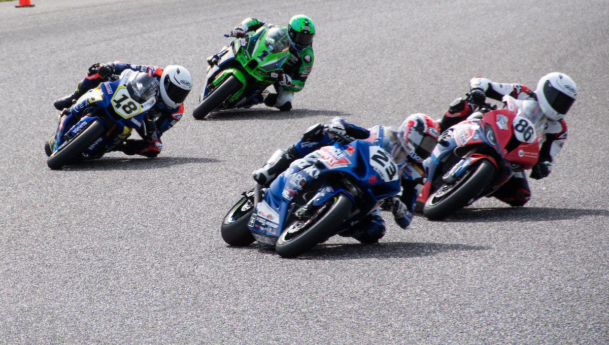 Among the expected front runners in all three Pro Superbike Feature races at Canadian Tire Motorsport Park August 13-15 are Yamaha’s Tomas Casas (18), reigning CSBK Champ Jordan Szoke (1) with Kawasaki, double race winner Alex Dumas (23) competing for Suzuki and 2019 Champ BMW’s Ben Young (86). Photo by Christine Couture, courtesy CSBK.