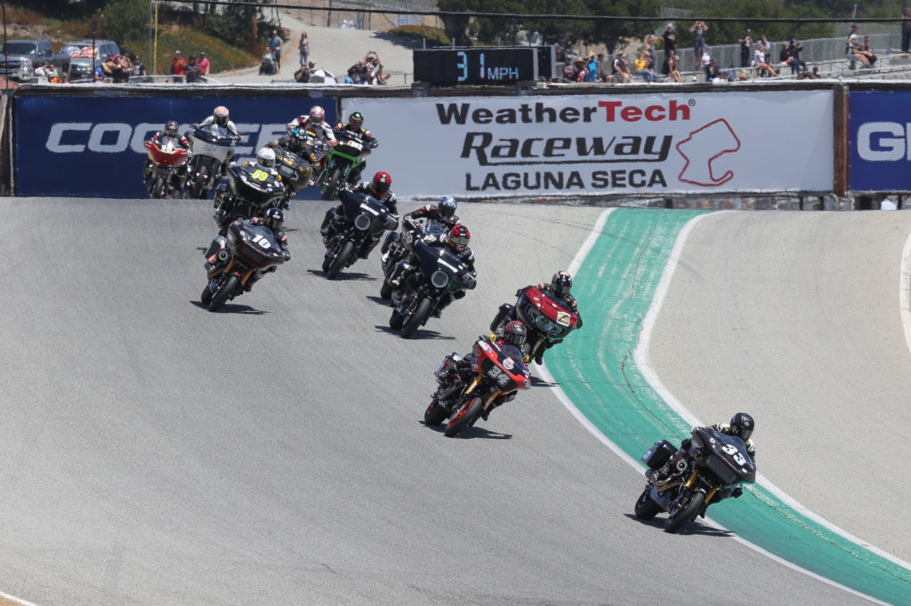 Kyle Wyman (33) got the holeshot at the start of the King Of The Baggers race and rode on to victory. Photo by Brian J. Nelson, courtesy MotoAmerica.