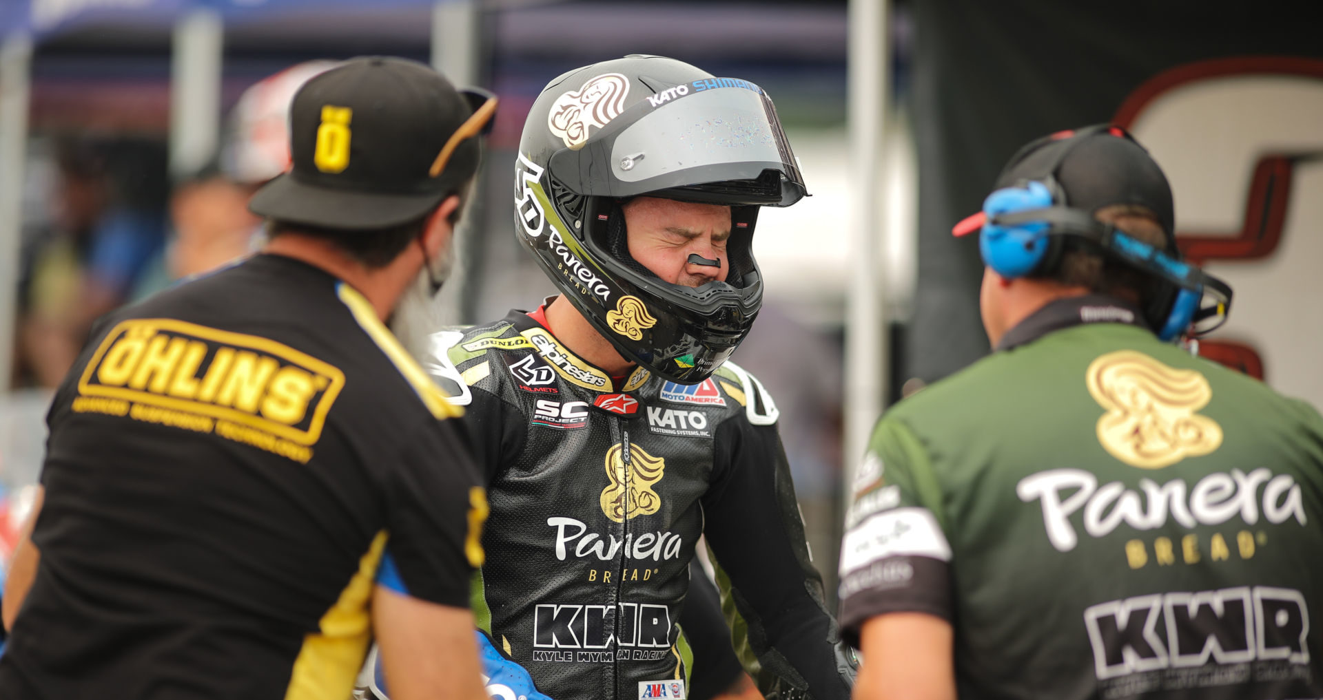 Kyle Wyman grimaces after riding his Panera Bread Ducati Superbike at Brainerd. Photo by Brian J. Nelson.