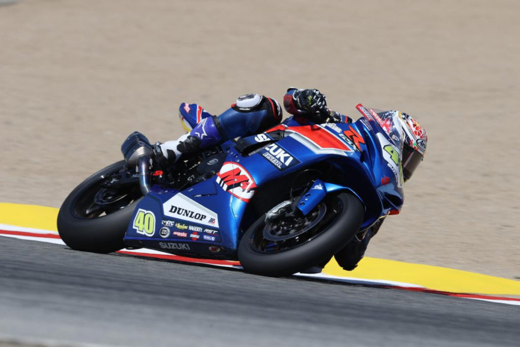 Sean Dylan Kelly (40) won MotoAmerica Supersport Race One Saturday at WeatherTech Raceway Laguna Seca. Photo By Brian J. Nelson, courtesy Team Hammer.