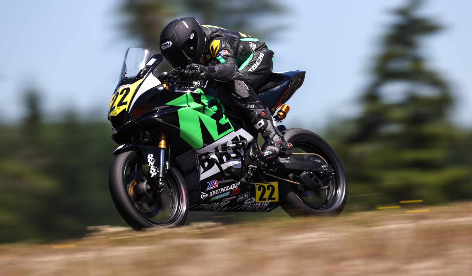 N2-sponsored MotoAmerica Junior Cup racer Blake Davis (22). Photo by Brian J. Nelson, photo courtesy N2 Track Days.