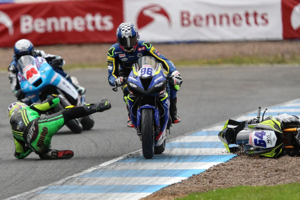 Brandon Paasch (96) had to avoid a downed rider early in the race, which set him back. Photo courtesy Dynavolt Triumph.