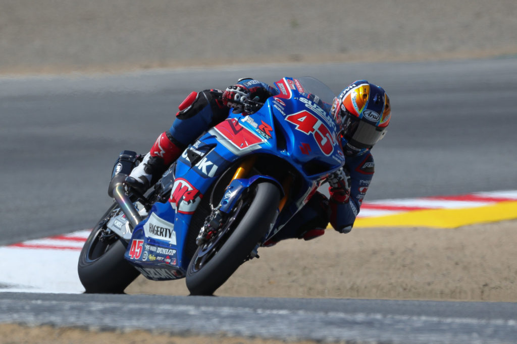 Cameron Petersen (45) continues to impress with a third and fourth place finish on his GSX-R1000R. Photo by Brian J. Nelson, courtesy Suzuki Motor USA.