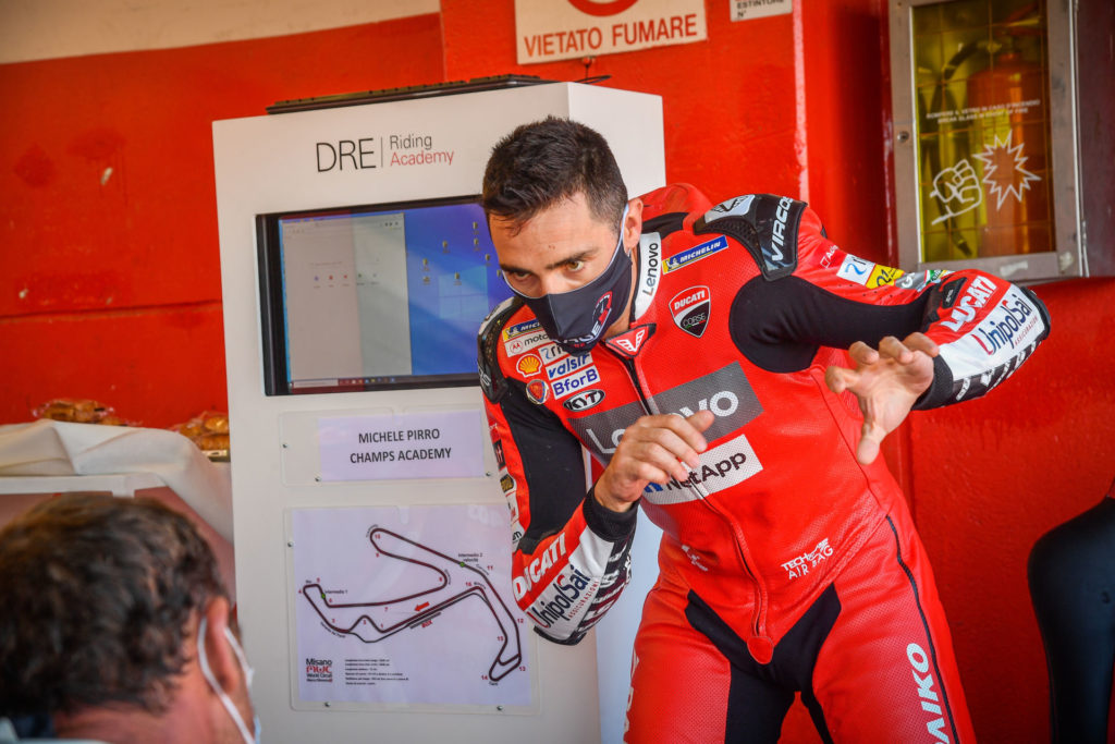 Ducati test rider/racer Michele Pirro during a Ducati Riding Experience day at Misano. Photo courtesy Ducati.