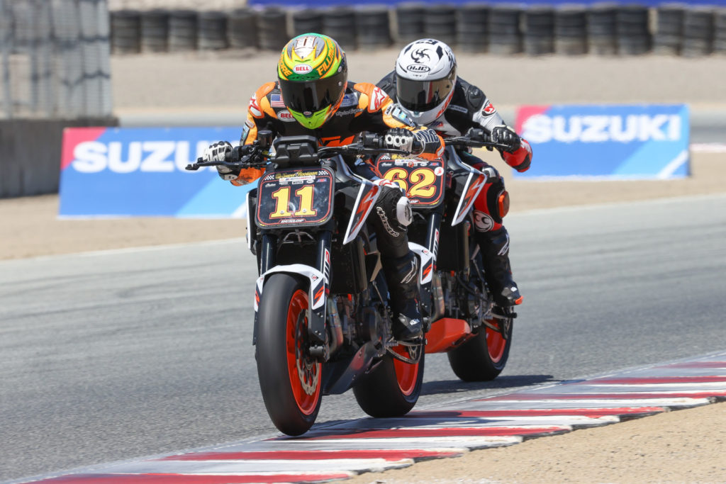 KTM's Chris Fillmore (11) topped Andy DiBrino (62) in the RSD Super Hooligans race. Photo by Brian J. Nelson, courtesy MotoAmerica.