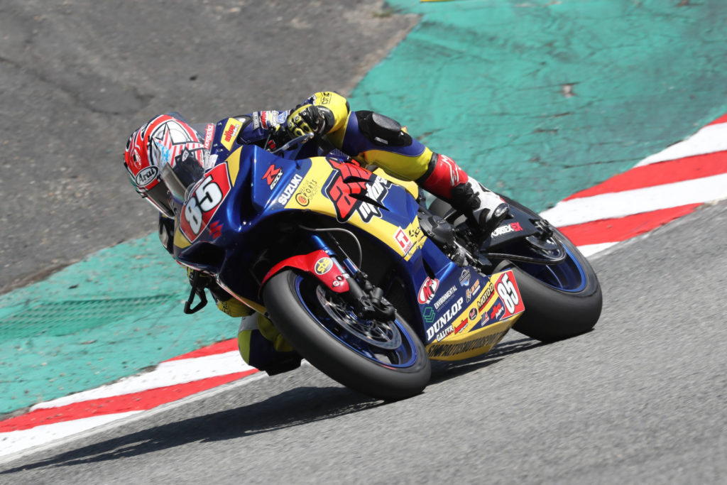 Jake Lewis (85) battled his way up to a third place finish on his Suzuki GSX-R1000. Photo by Brian J. Nelson, courtesy Suzuki Motor USA.