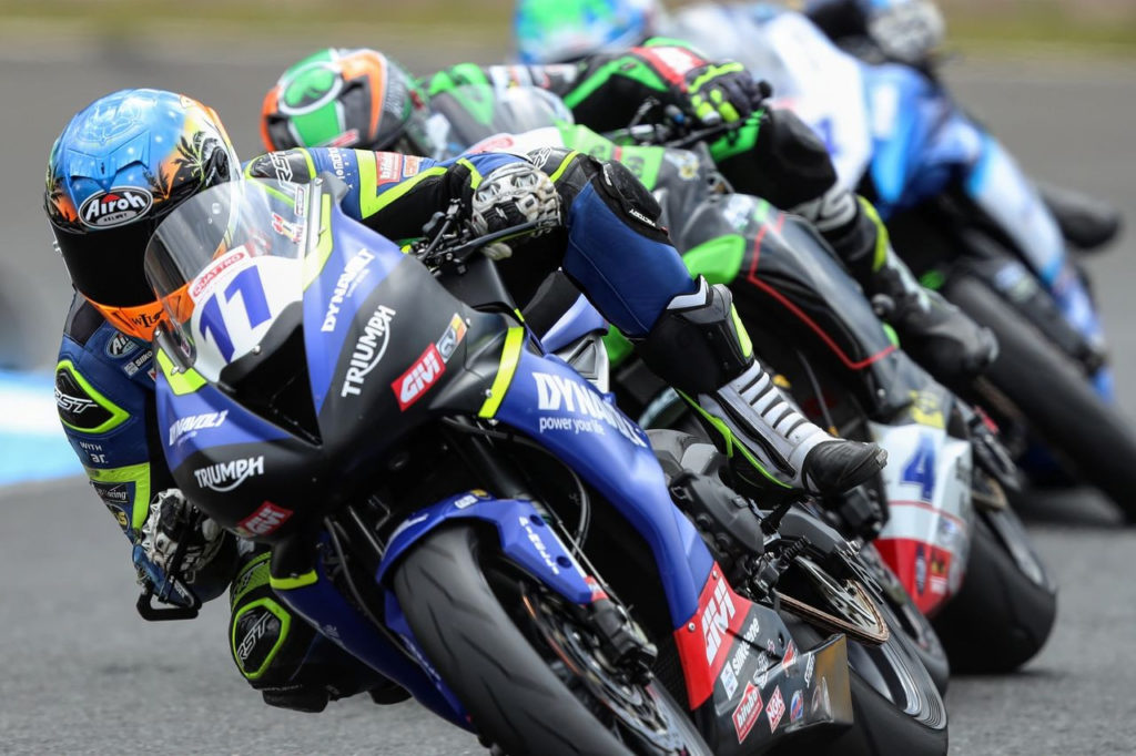 Kyle Smith (11) finished fourth in the British Supersport race Sunday at Knockhill. Photo courtesy Dynavolt Triumph.