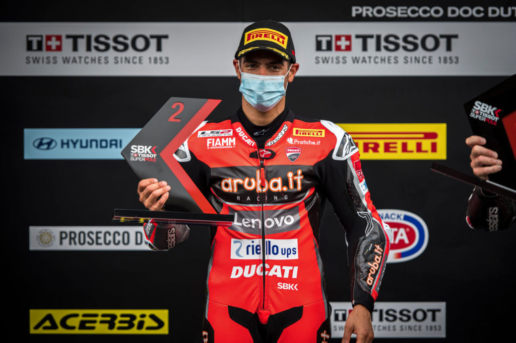 Michael Ruben Rinaldi on the Superpole Race podium. Photo courtesy Ducati.