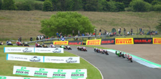 The start of British Superbike Race Two at Knockhill Circuit, in Scotland. Photo courtesy MotorSport Vision Racing.
