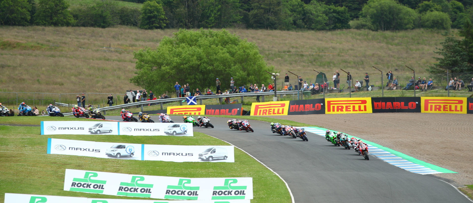 The start of British Superbike Race Two at Knockhill Circuit, in Scotland. Photo courtesy MotorSport Vision Racing.