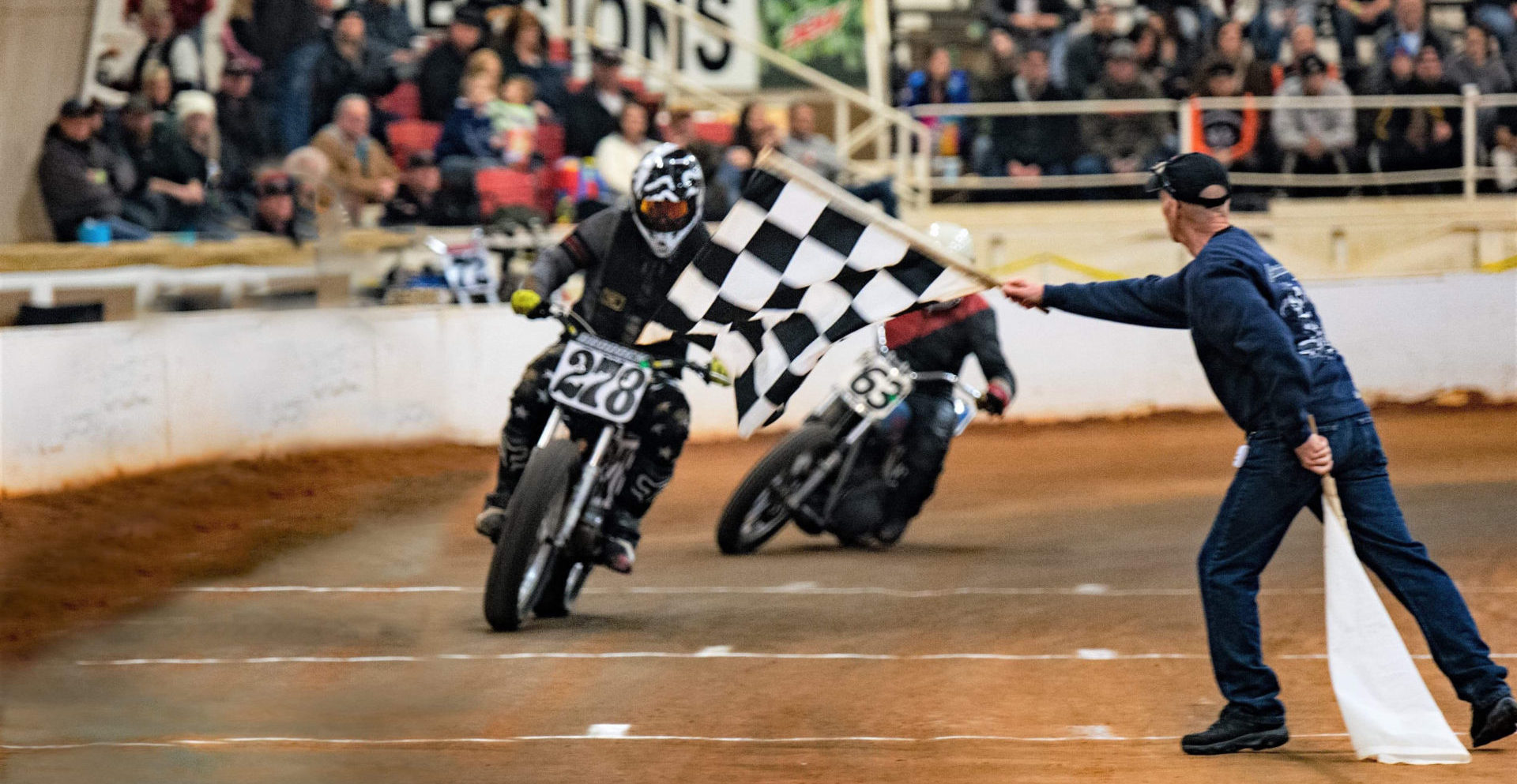 Richard Brodock (278) and Henry Sansing (63) during an AHRMA dirt track event in Georgia. Photo by Eddie RapidPhoto, courtesy AHRMA.