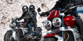 Triumph Rocket 3 cruisers at speed. Photo courtesy Triumph.