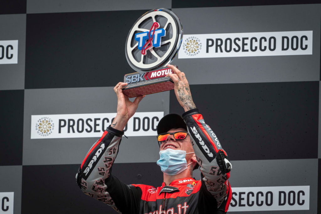 Scott Redding on the podium at Assen. Photo courtesy Ducati.