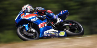 M4 ECSTAR Suzuki's Sean Dylan Kelly (40) comes to the GEICO Motorcycle Superbike Speedfest with a 21-point lead over his rival Richie Escalante in the 2021 MotoAmerica Supersport Championship. Photo by Brian J. Nelson, courtesy MotoAmerica.