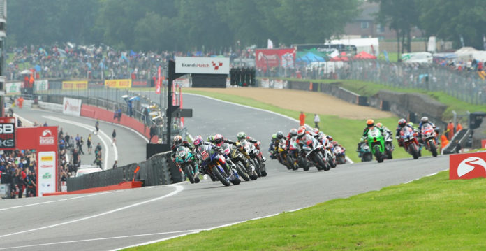 The start of British Superbike Race One at Brands Hatch. Photo courtesy MSVR.