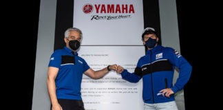 American Garrett Gerloff (right) with Andrea Dosoli, Road Racing Manager, Yamaha Motor Europe (right). Photo courtesy Yamaha Racing.