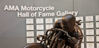 The AMA Motorcycle Hall of Fame "Glory Days" statue. Photo courtesy AMA Motorcycle Hall of Fame.