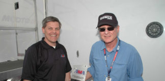 John Ulrich, a racer, a race team owner and the Founder, Vice President and Editor of Roadracing World & Motorcycle Technology, was presented with the AMA Dud Perkins Lifetime Achievement Award by AMA President and CEO Rob Dingman in a ceremony held in the MotoAmerica paddock Friday, April 21, 2017, at Circuit of The Americas. Photo by David Swarts.