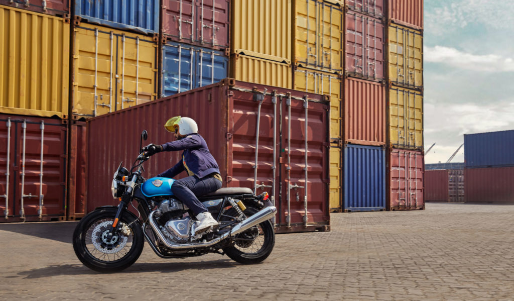 A 2022 Royal Enfield INT 650 Twin Standard in Ventura Blue. Photo courtesy Royal Enfield North America.