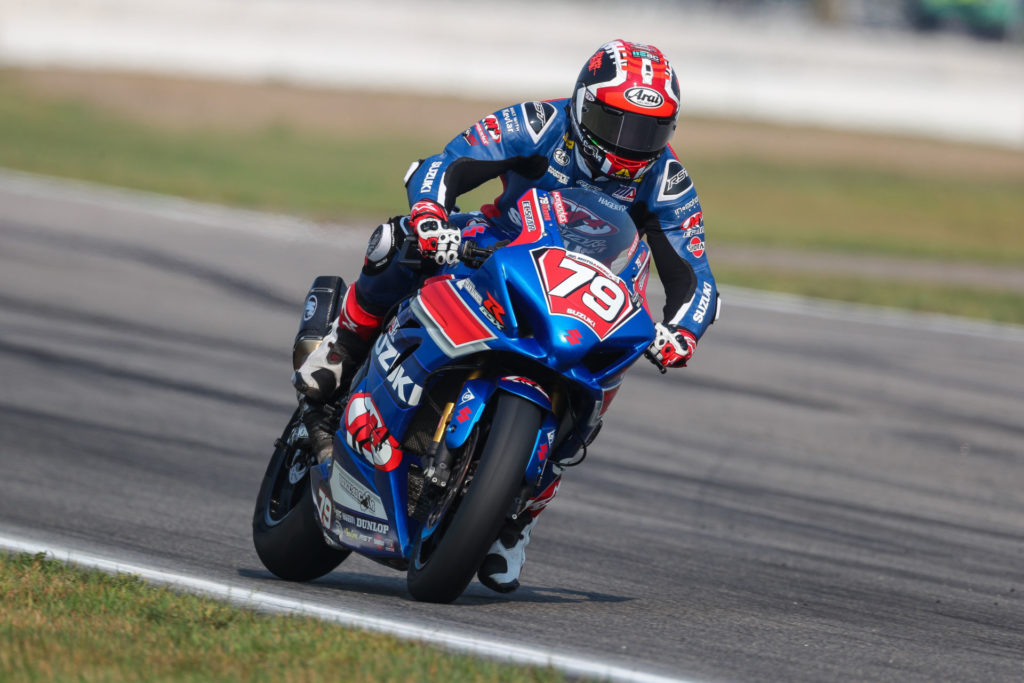 Wyatt Farris (79) earned a season-best, seventh-place finish in the MotoAmerica Stock 1000 class. Photo by Brian J. Nelson, courtesy Suzuki Motor USA, LLC.