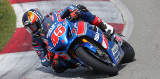 Cam Petersen (45) had another solid weekend with two top-ten finishes on his GSX-R1000R. Photo by Brian J. Nelson, courtesy Suzuki Motor USA, LLC.