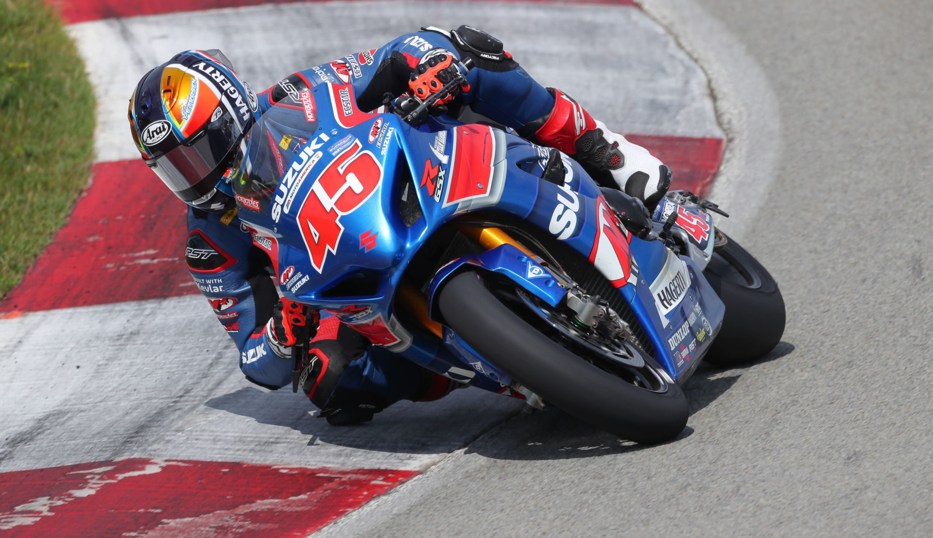 Cam Petersen (45) had another solid weekend with two top-ten finishes on his GSX-R1000R. Photo by Brian J. Nelson, courtesy Suzuki Motor USA, LLC.