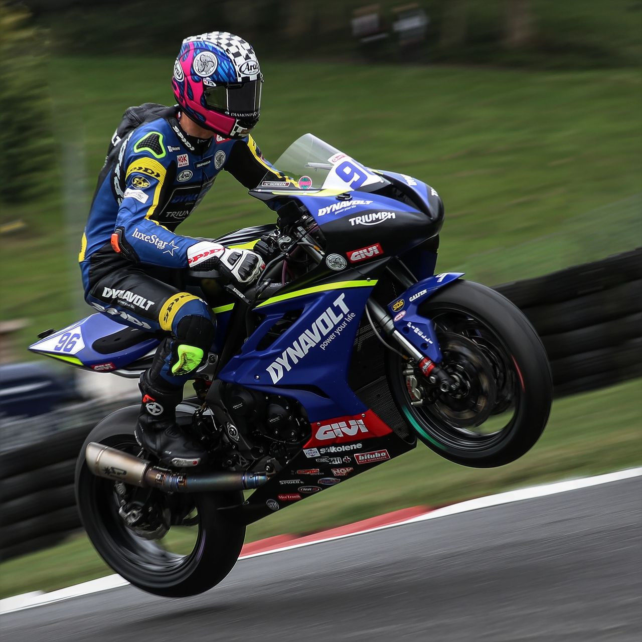 Brandon Paasch (96) getting air Friday at Cadwell Park. Photo courtesy Dynavolt Triumph.