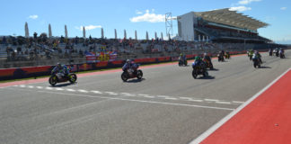 The start of a MotoAmerica Superbike race at COTA in 2019, the last time the series raced there. Photo by David Swarts.