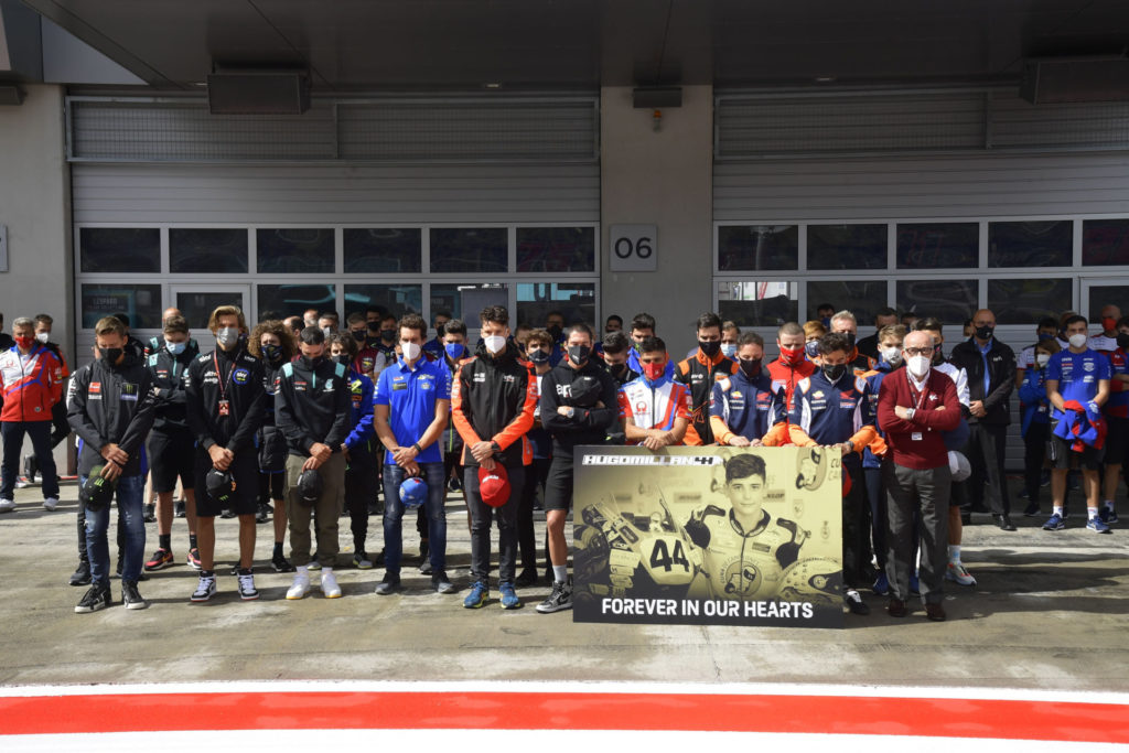 The MotoGP paddock paid tribute to fallen racer Hugo Millan Thursday in Austria. Photo courtesy Dorna.